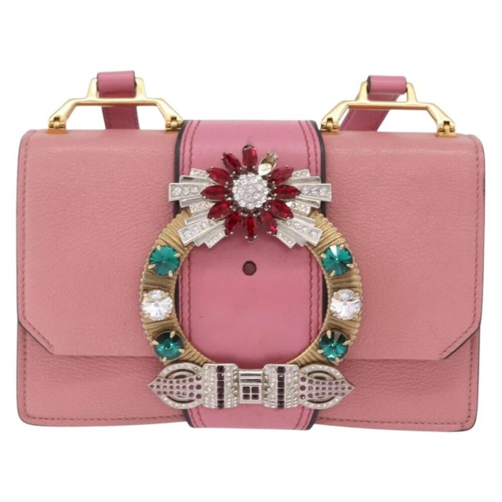 Miu Miu Madras Crystal Buckle Leather Pink Leather Shoulder Bag Bag